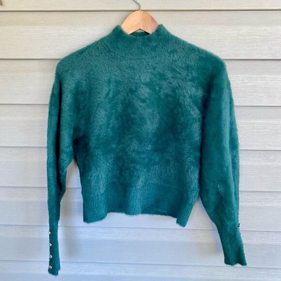 BAILEY 44 Gorgeous Green mock Neck Sweater cropped soft Luxurious Texture sz XS - Picture 1 of 16